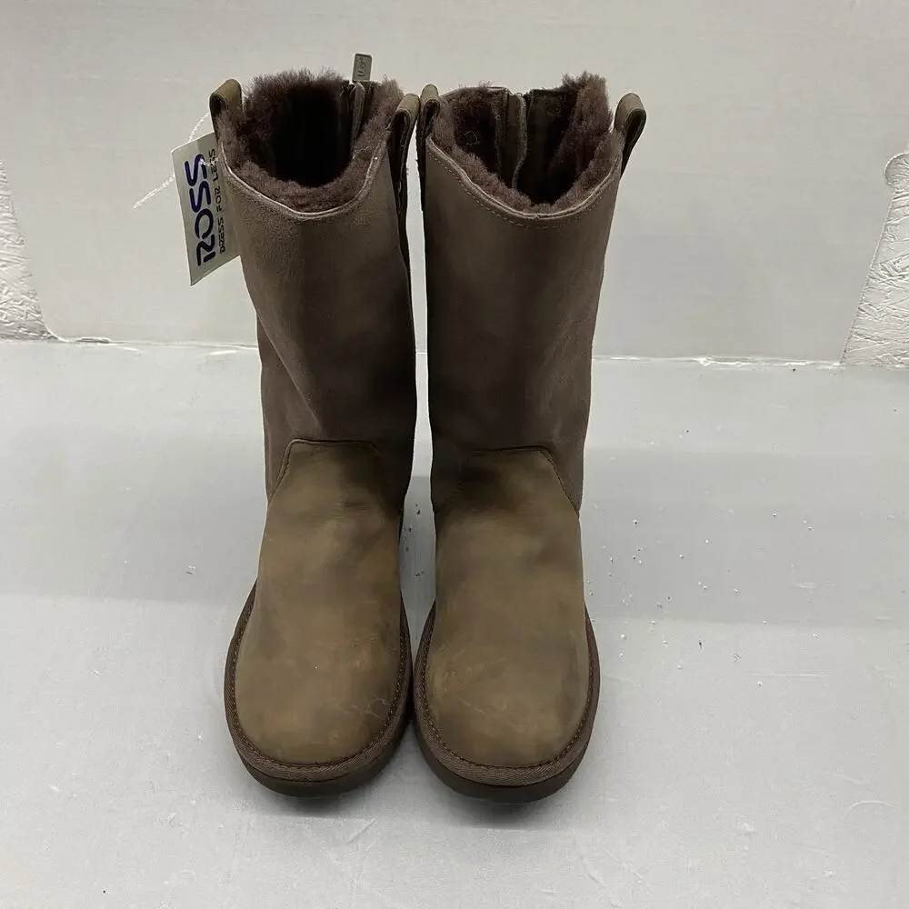 UGG Tall Boots Jesslyn Girls Size 5 Chocolate Brown Leather Suede Sheepskin